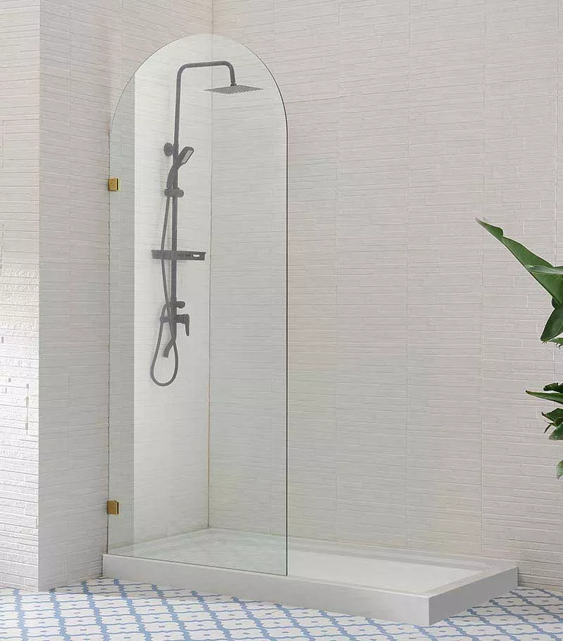 Brushed Gold Arch Frameless Single Shower Screen Panel