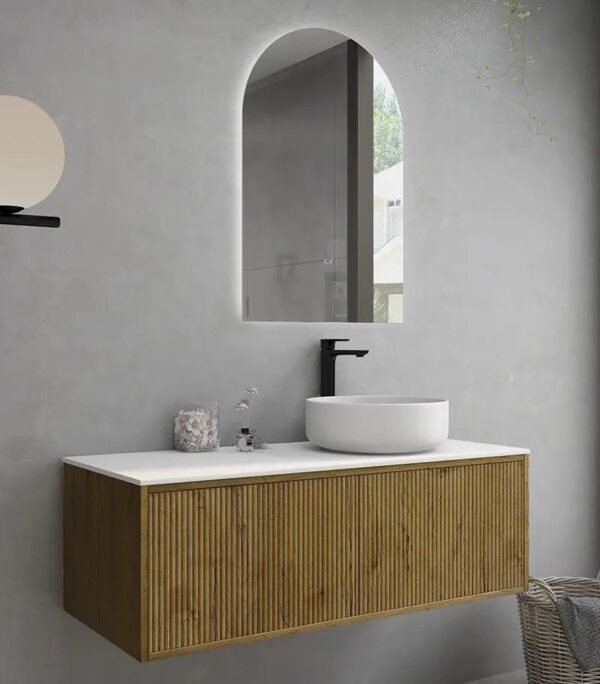 Bellevue Groove 1189mm Prime Oak Wall Hung Vanity Cabinet Side View