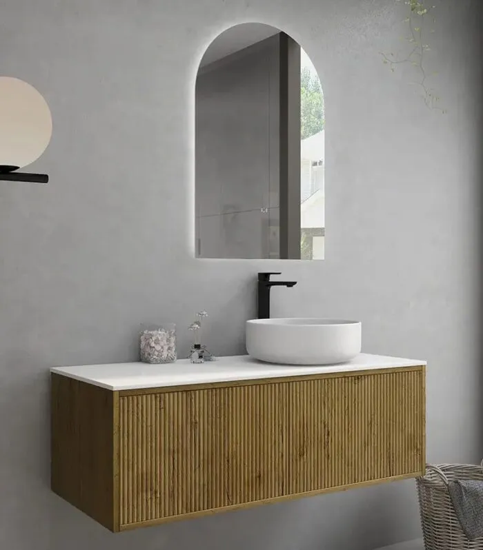 Bellevue Groove 1189mm Prime Oak Wall Hung Vanity Cabinet Side View