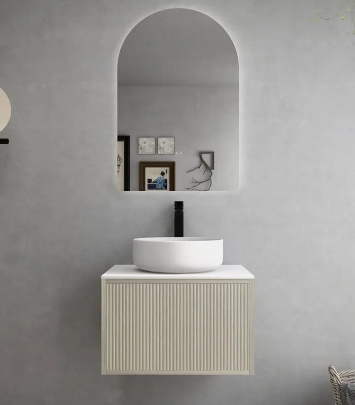 Bellevue Groove 590mm Narrow Wall Hung Vanity Cabinet - Coastal Oak