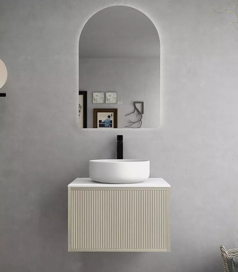 Bellevue Groove 590mm Narrow Wall Hung Vanity Cabinet - Coastal Oak