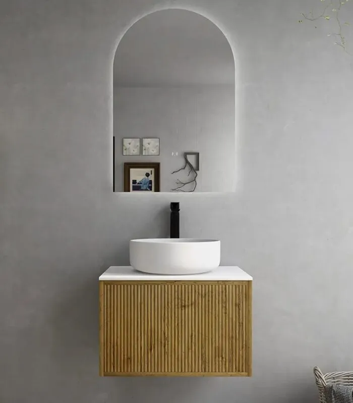 Bellevue Groove 590mm Narrow Wall Hung Vanity Cabinet - Prime Oak