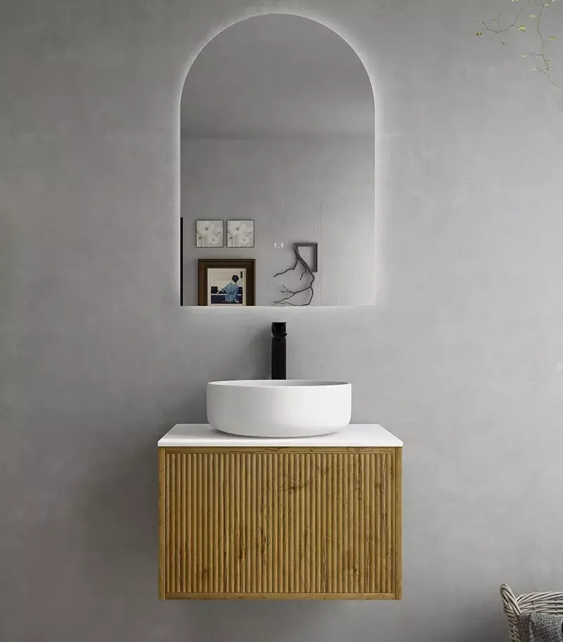Bellevue Groove 590mm Narrow Wall Hung Vanity Cabinet - Prime Oak