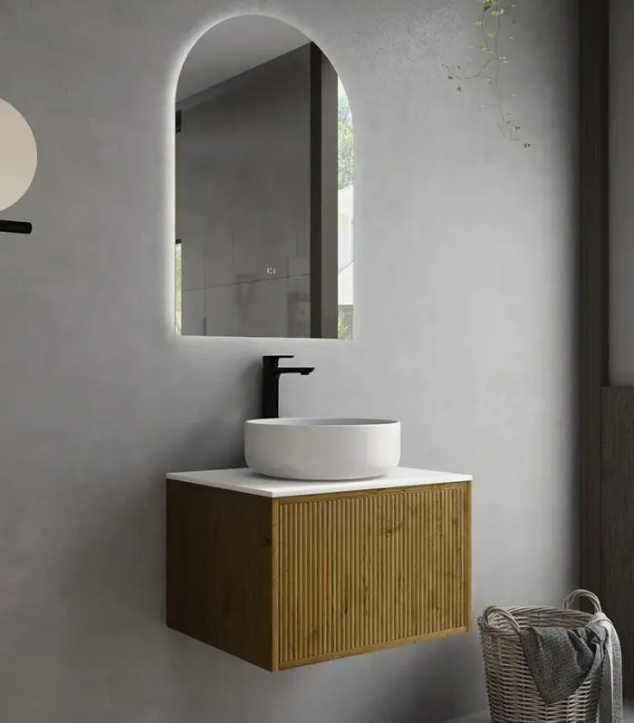 Bellevue Groove 612mm Prime Oak Wall Hung Vanity Cabinet K65W-PO Side View