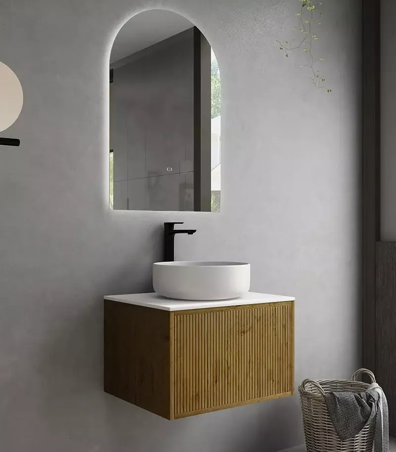 Bellevue Groove 612mm Prime Oak Wall Hung Vanity Cabinet K65W-PO Side View