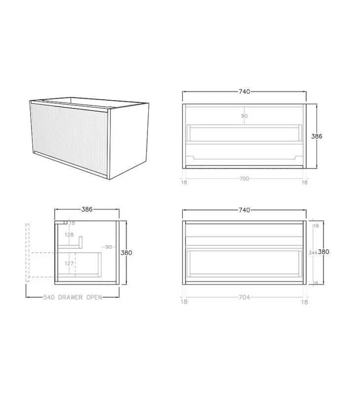 Bellevue Groove 740mm Narrow Wall Hung Vanity Cabinet