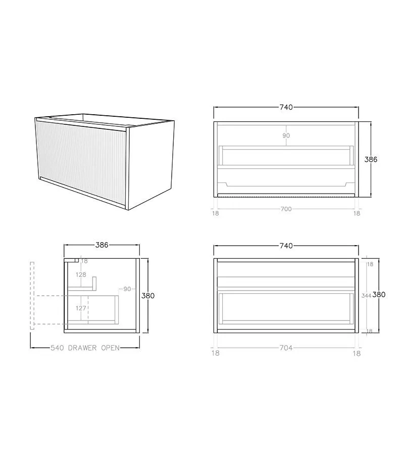 Bellevue Groove 740mm Narrow Wall Hung Vanity Cabinet
