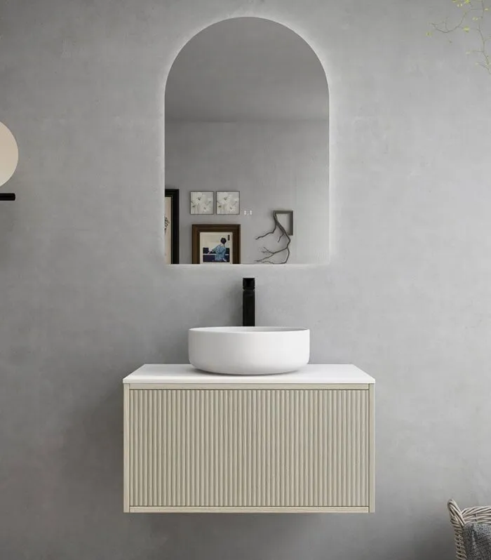 Bellevue Groove 740mm Narrow Wall Hung Vanity Cabinet - Coastal Oak