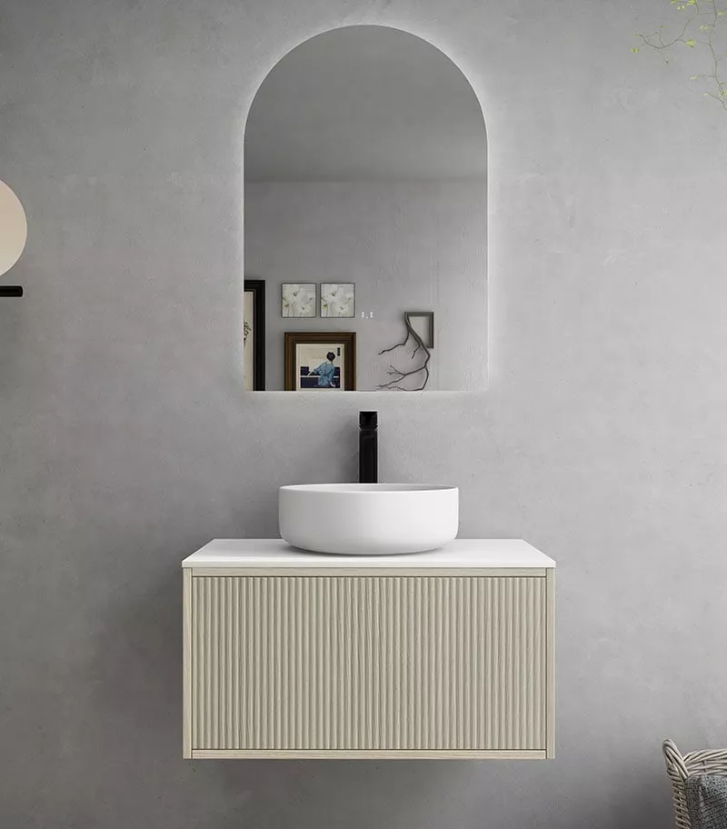Bellevue Groove 740mm Narrow Wall Hung Vanity Cabinet - Coastal Oak