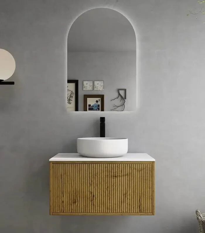 Bellevue Groove 740mm Narrow Wall Hung Vanity Cabinet - Prime Oak