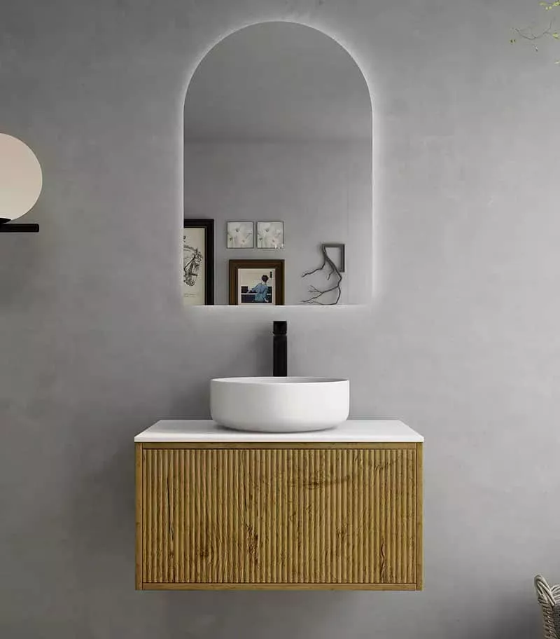 Bellevue Groove 740mm Narrow Wall Hung Vanity Cabinet - Prime Oak