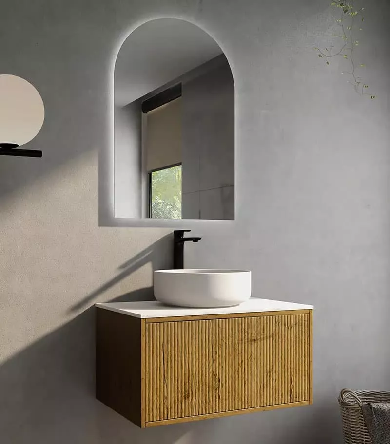 Bellevue Groove 712mm Prime Oak Wall Hung Vanity Cabinet Side View