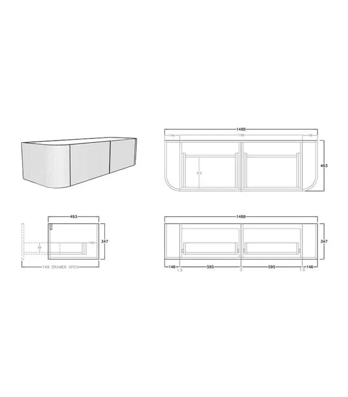 CETO Bronte 1488mm Wall Hung Vanity Cabinet Specification