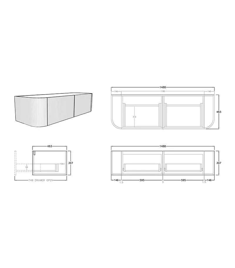CETO Bronte 1488mm Wall Hung Vanity Cabinet Specification