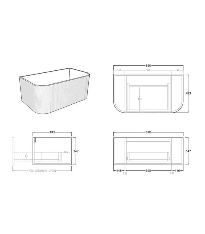 CETO Bronte 890mm Wall Hung Vanity Cabinet Specification