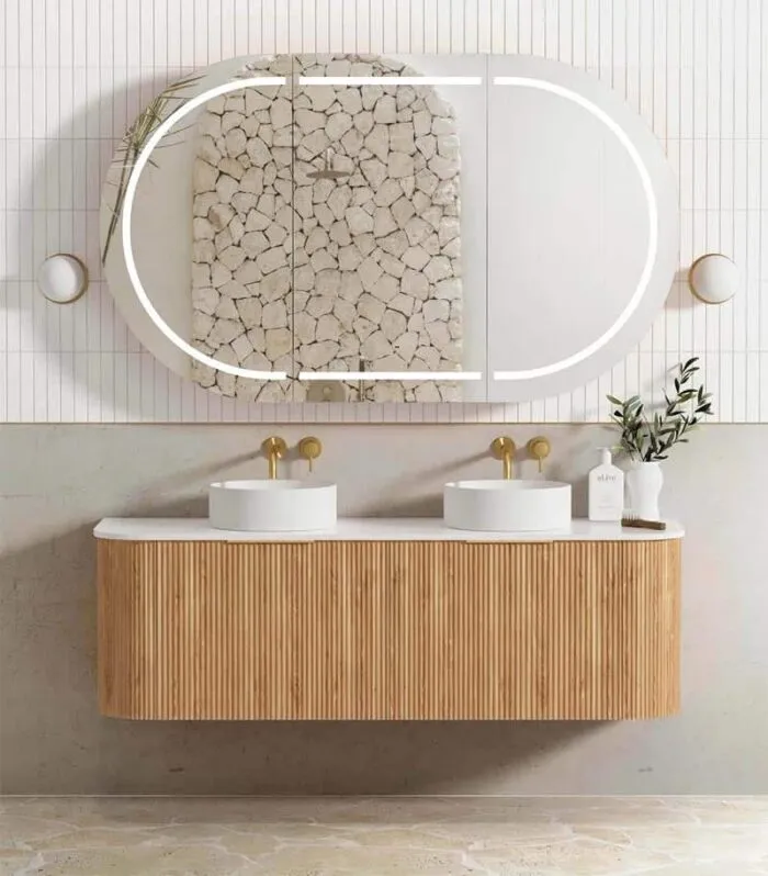 Bondi Woodland Oak 1500mm Double Bowls Plywood Wall Hung Vanity
