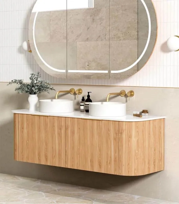 Bondi Woodland Oak 1500mm Double Bowls Plywood Wall Hung Vanity Sideview