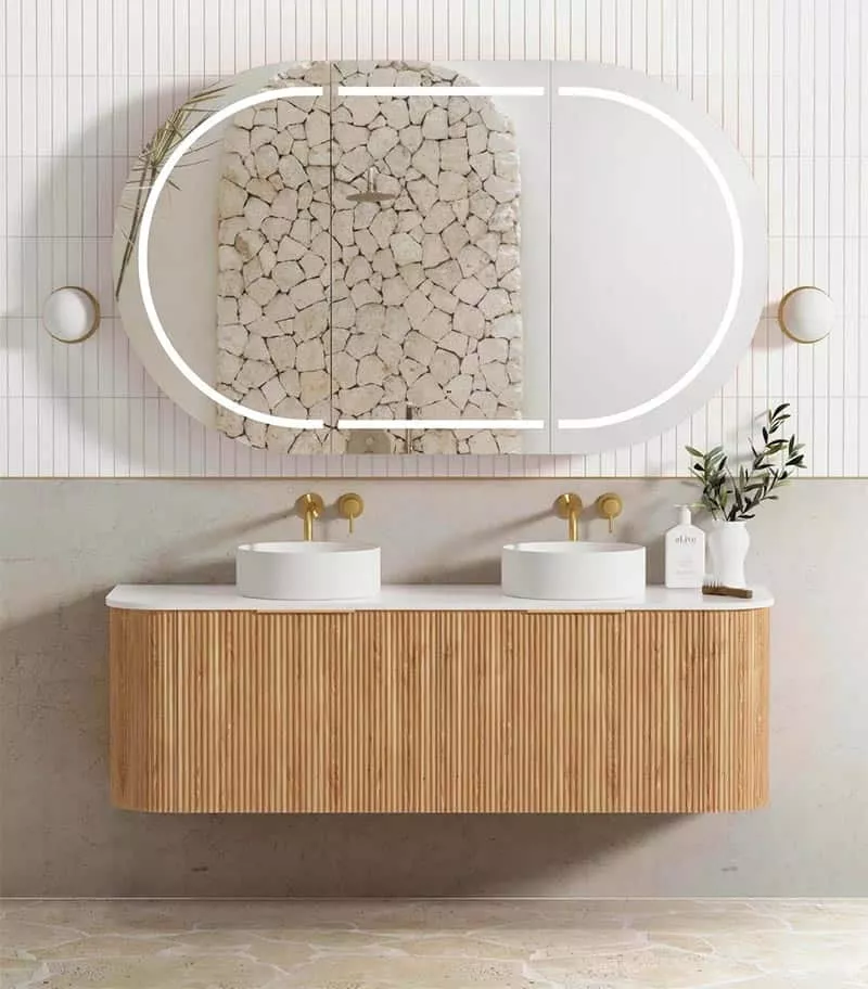 Bondi Woodland Oak 1500mm Double Bowls Plywood Wall Hung Vanity