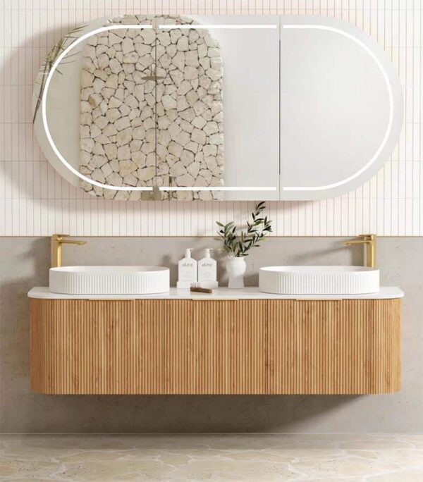 Bondi Woodland Oak 1800mm Double Bowls Plywood Wall Hung Vanity
