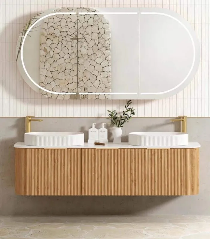 Bondi Woodland Oak 1800mm Double Bowls Plywood Wall Hung Vanity