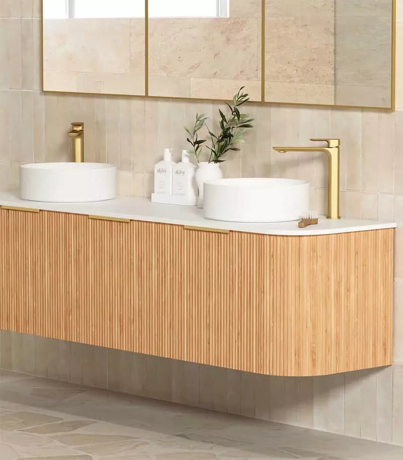 Bondi Woodland Oak 1800mm Double Bowls Plywood Wall Hung Vanity Sideview