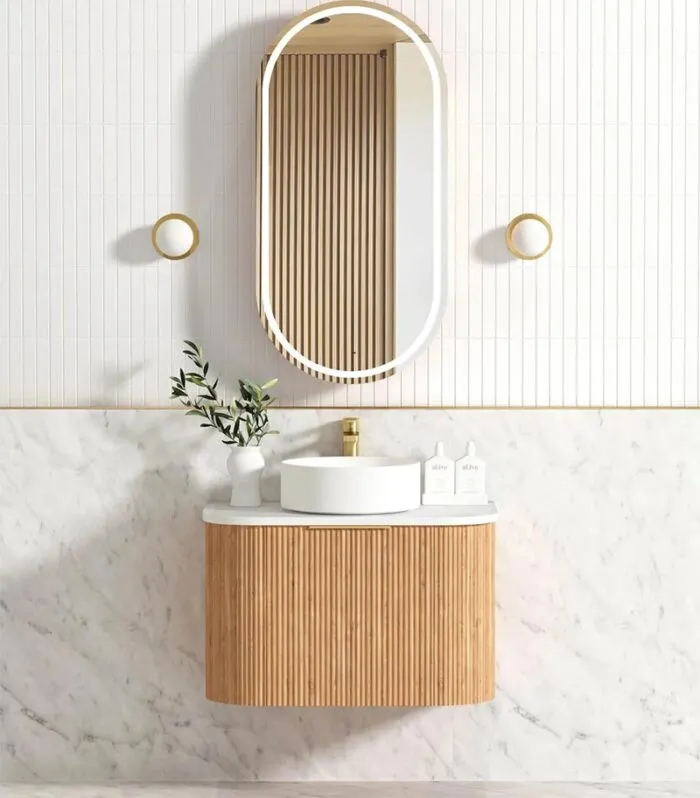 Bondi Woodland Oak 750mm Plywood Wall Hung Vanity With Background