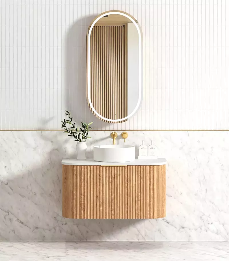 Bondi Woodland Oak 900mm Plywood Wall Hung Vanity Frontview