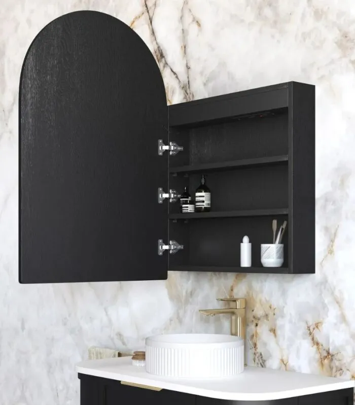 Archie LED 600x900mm Shaving Cabinet Black Oak Interior