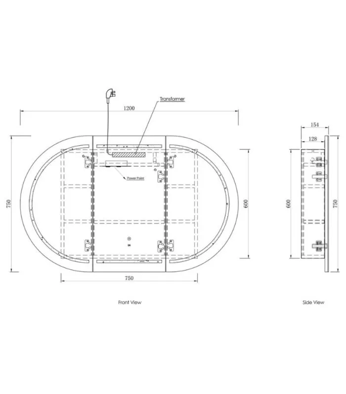 Bondi LED 1200X750mm Shaving Cabinet Specification