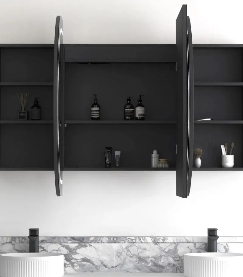 Bondi LED Shaving Cabinet - Black Oak Front Open
