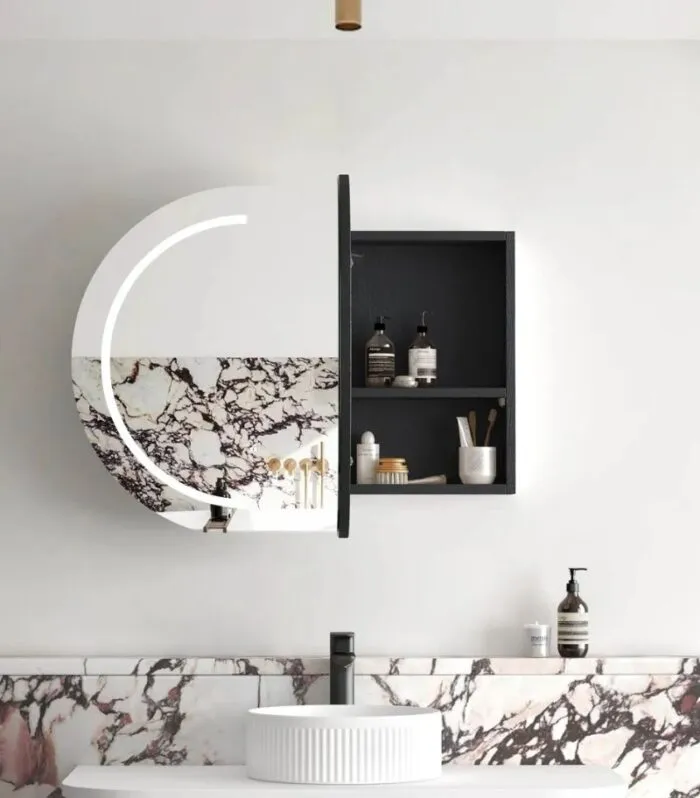 Bondi LED 900x600mm Shaving Cabinet - Black Oak Interior