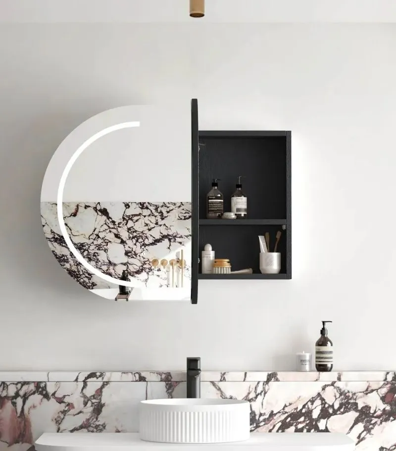 Bondi LED 900x600mm Shaving Cabinet - Black Oak Interior