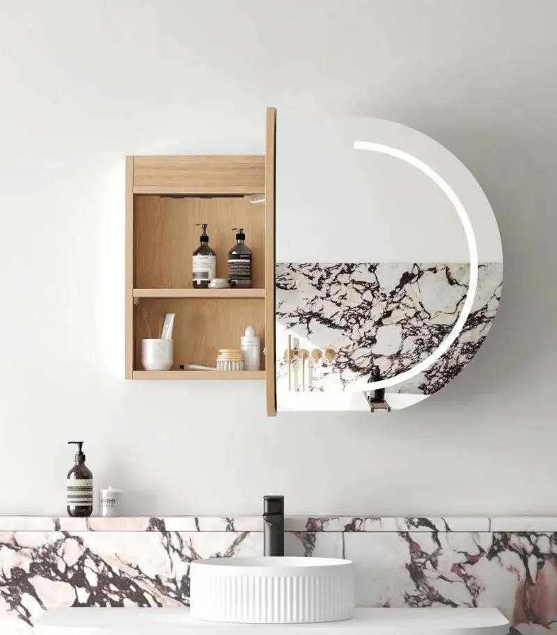 Bondi LED 900x600mm Shaving Cabinet - Natural Oak Interior