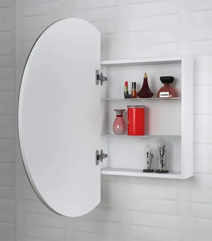LED London 800mm Round Matt White Shaving Cabinet Interior View