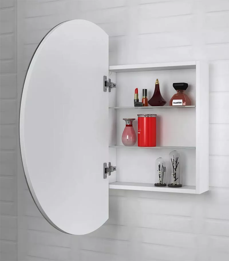 LED London 800mm Round Matt White Shaving Cabinet Interior View