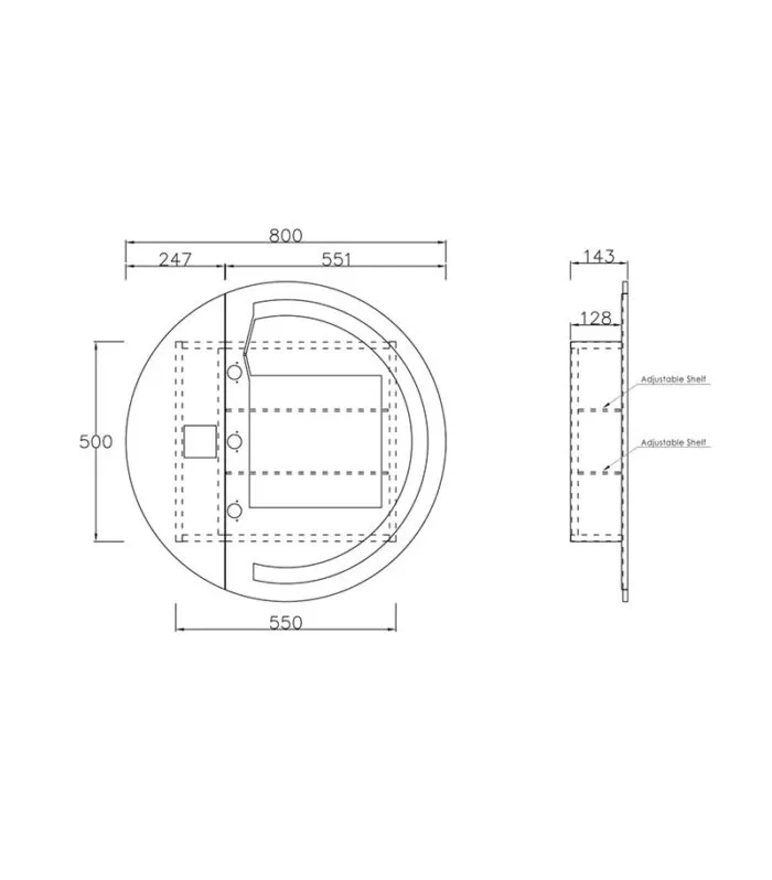 LED London 800mm Round Matt White Shaving Cabinet Specification