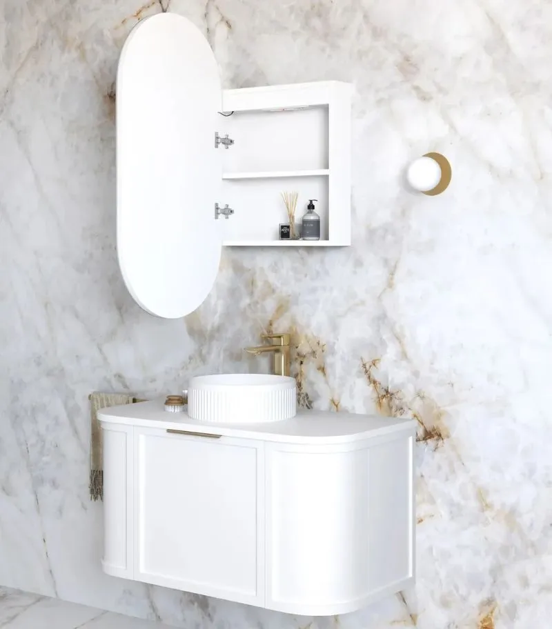 Noosa LED 450x900mm Shaving Cabinet - Matte White Interior