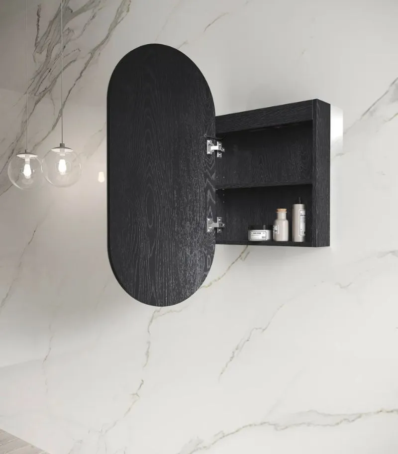 Noosa LED 450x900mm Shaving Cabinet - Black Oak Interior