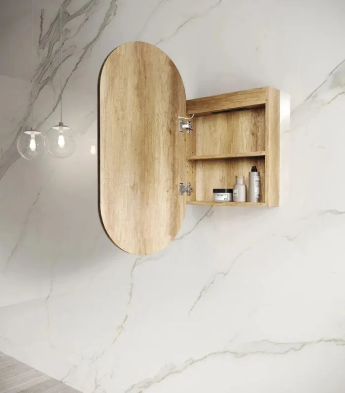 Noosa LED 450x900mm Shaving Cabinet - Natural Oak Interior
