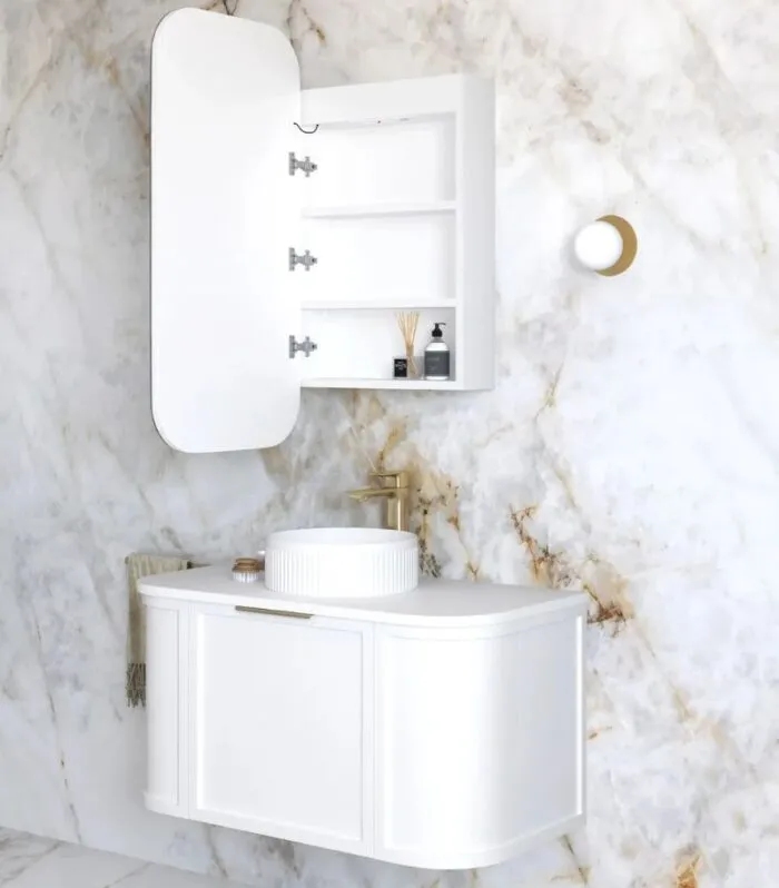 Newport LED 450 x 900mm Shaving Cabinet - Matte White Interior