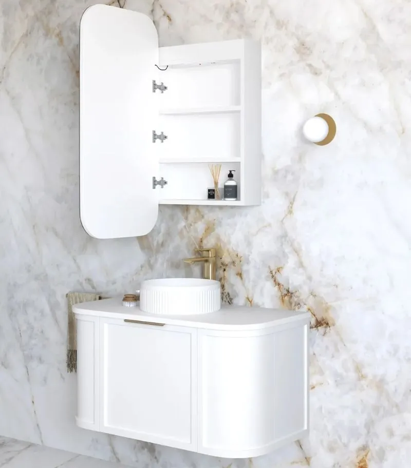 Newport LED 450 x 900mm Shaving Cabinet - Matte White Interior