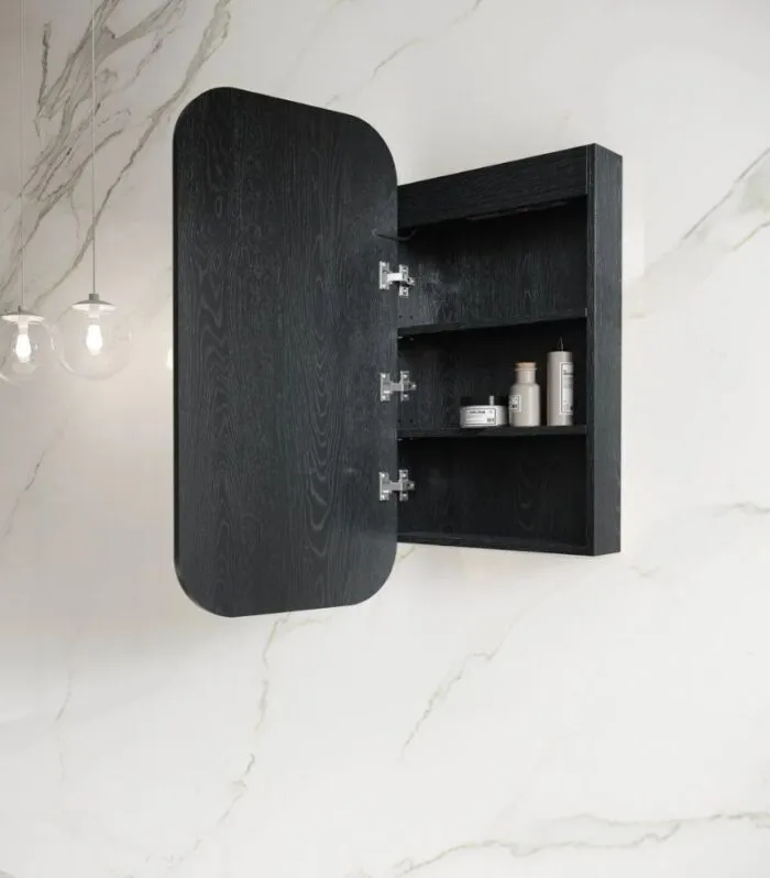 Newport LED 450 x 900mm Shaving Cabinet - Black Oak Interior