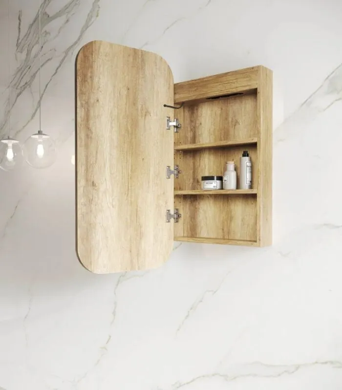 Newport LED 450 x 900mm Shaving Cabinet - Natural Oak Interior