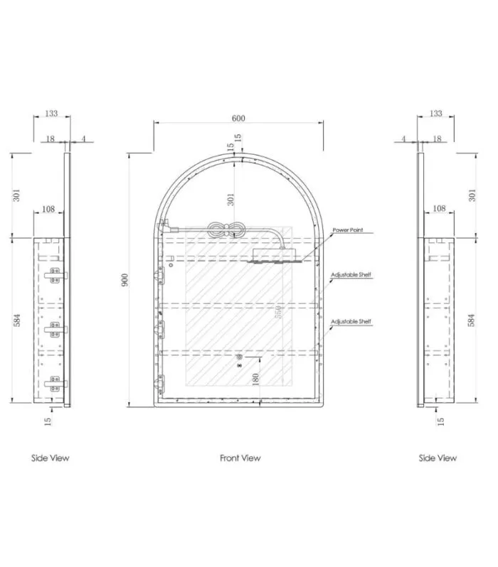 Archie LED 600x900mm Shaving Cabinet Specification