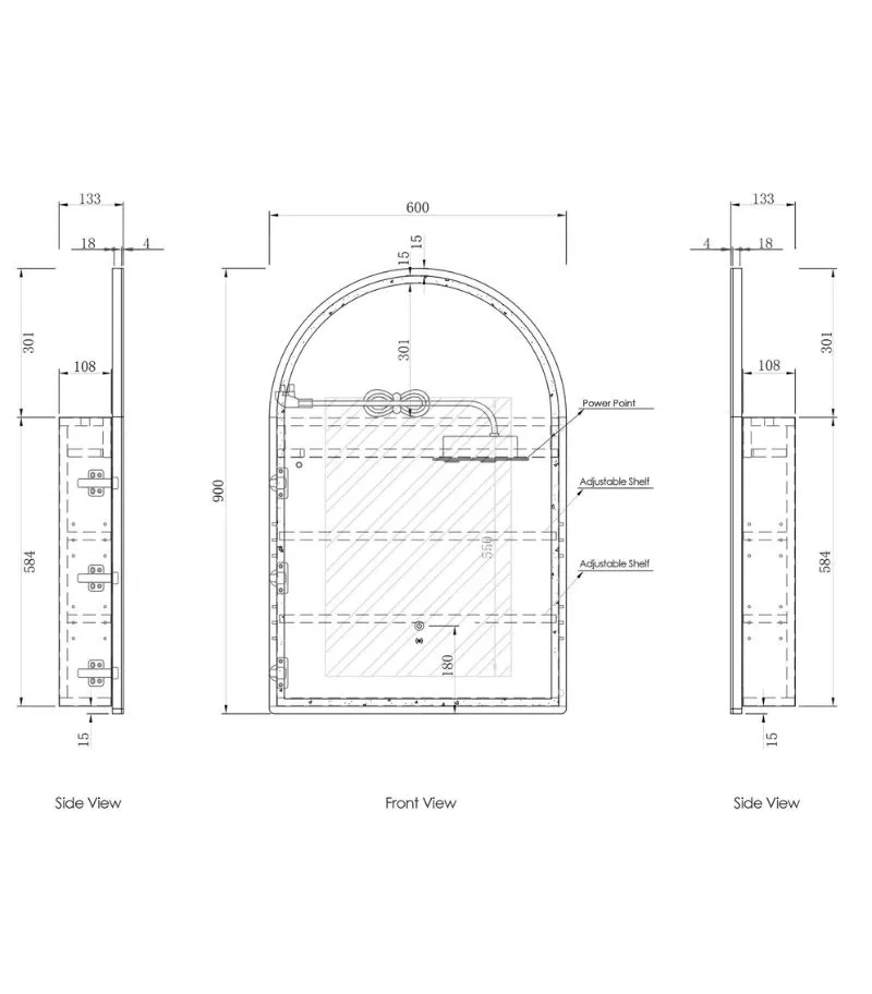 Archie LED 600x900mm Shaving Cabinet Specification