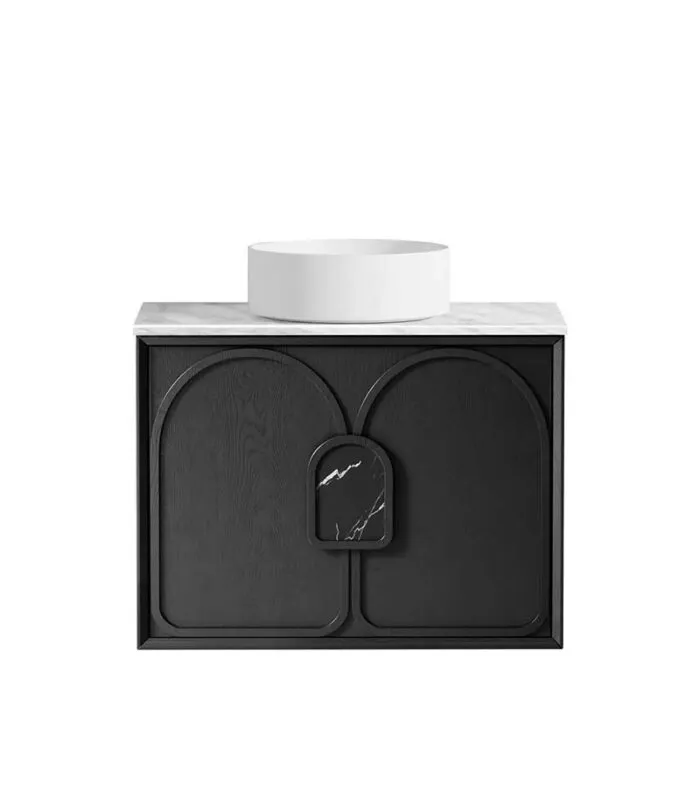 Laguna Black Oak 600mm Wall Hung Vanity Cabinet + Carrara stone top