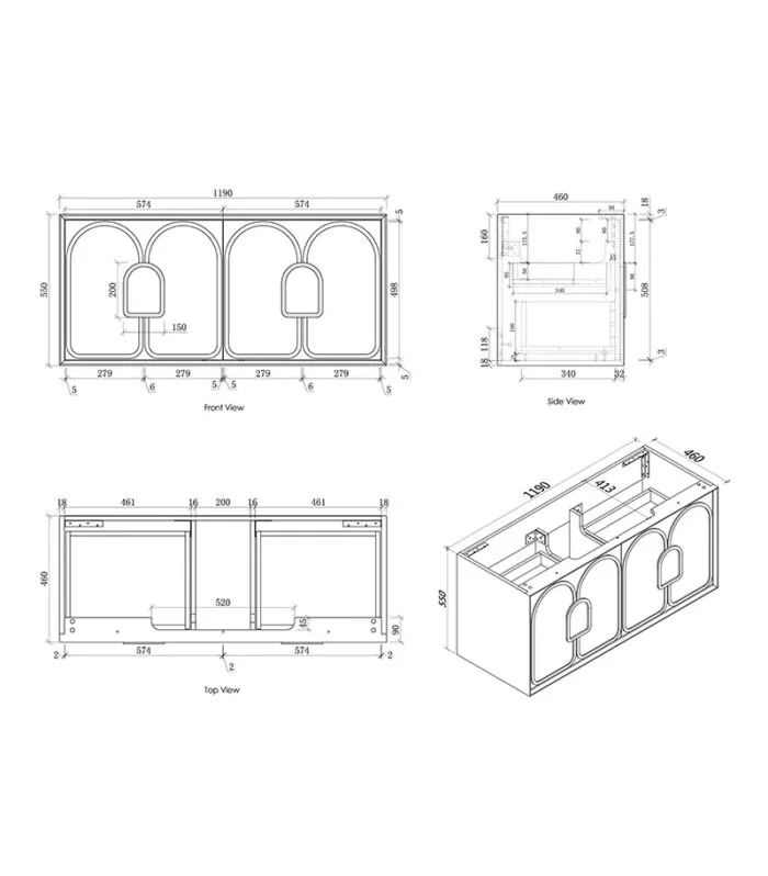 Laguna 1200mm Wall Hung Vanity Cabinet Specification