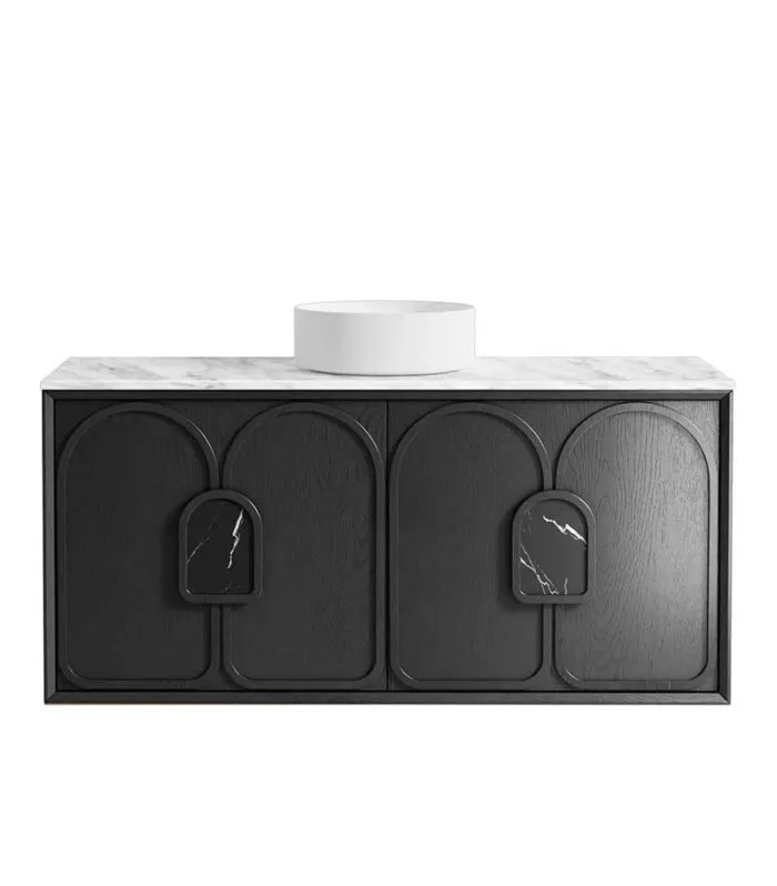 Laguna Black Oak 1200mm Wall Hung Vanity Cabinet Carrara Martble Top