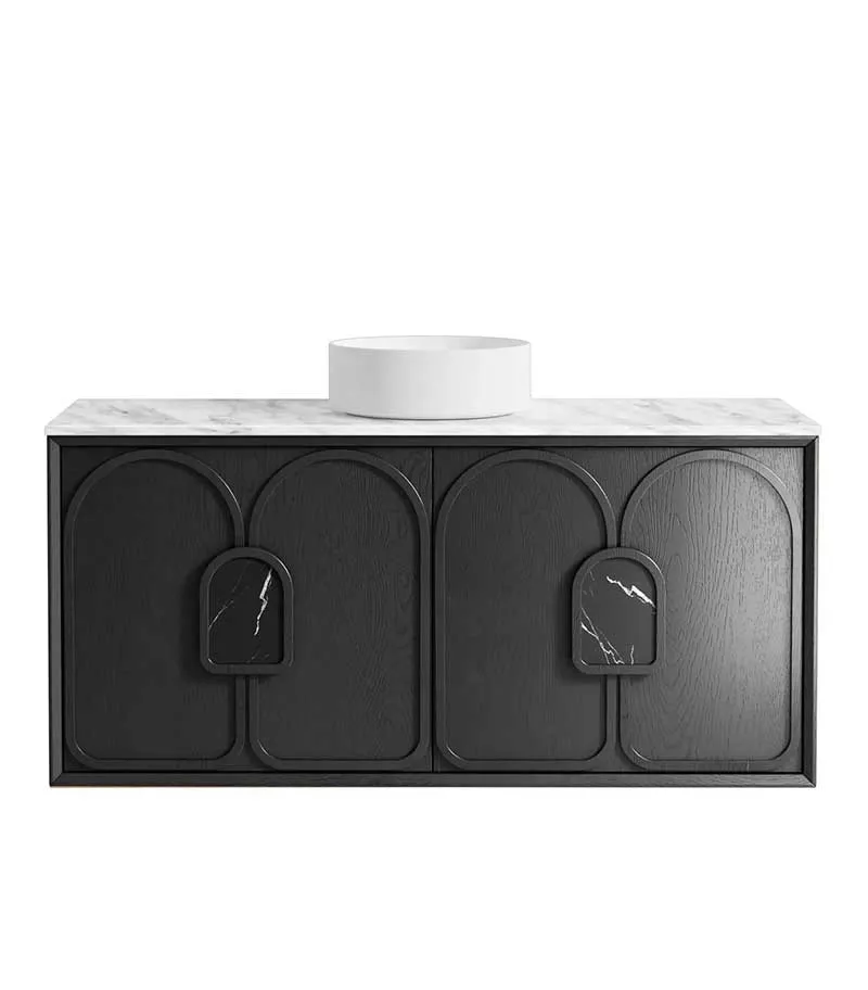 Laguna Black Oak 1200mm Wall Hung Vanity Cabinet Carrara Martble Top