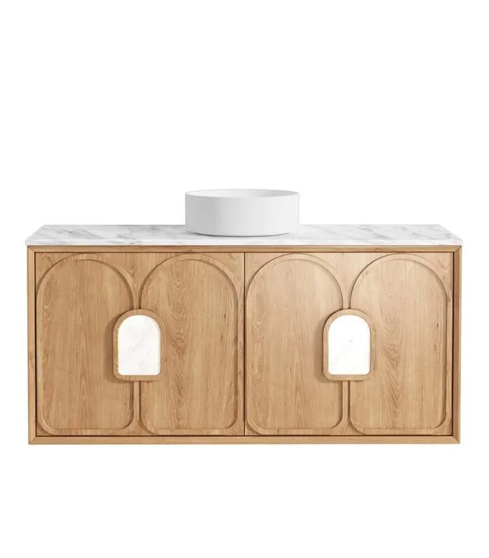 Laguna Natural American Oak 1200mm Wall Hung Vanity Cabinet Carrara Martble Top